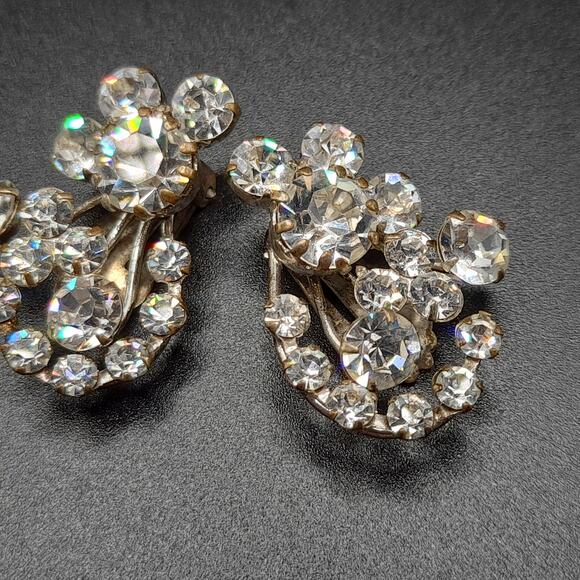 Vintage Made Austria Clear Rhinestone Clip Earrings, 1 1/4" - Picture 7 of 9